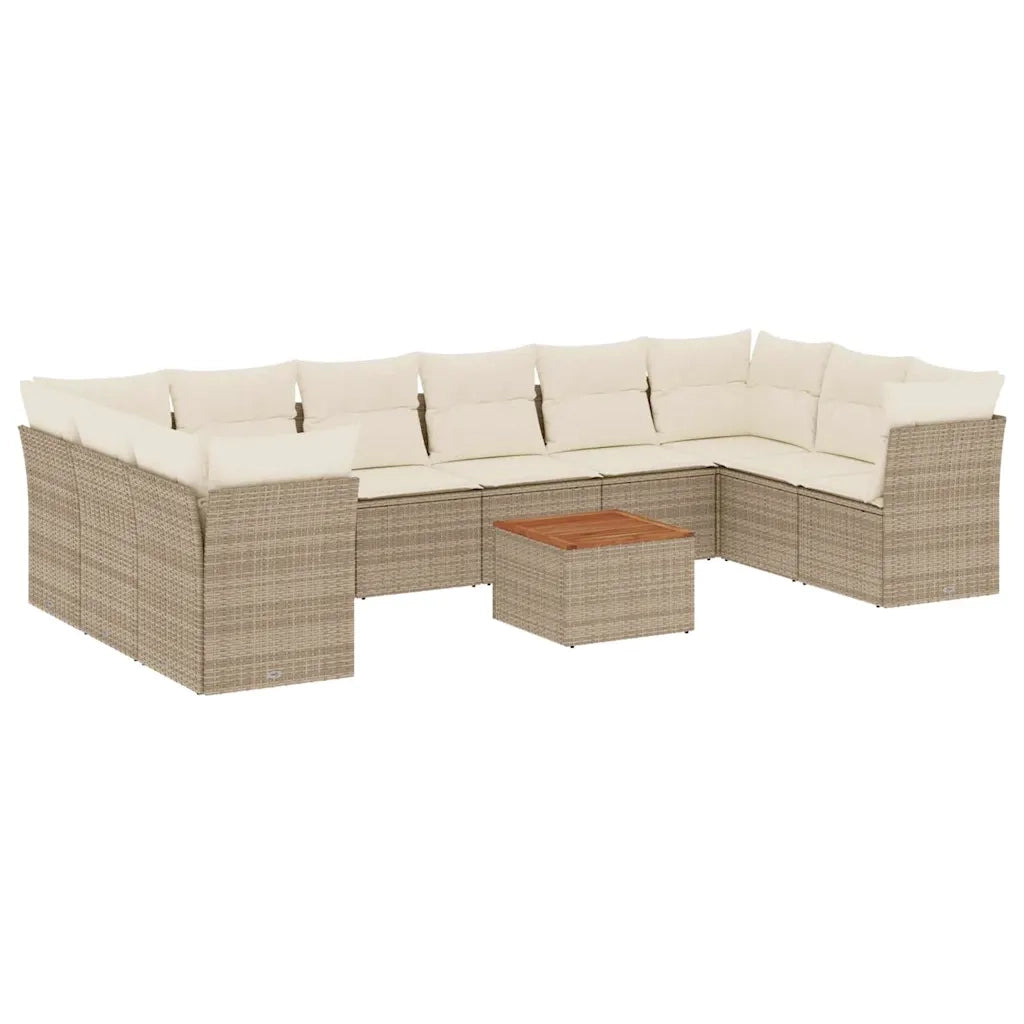 Set Divani da Giardino 11 pz con Cuscini Beige in Polyrattan 3256163