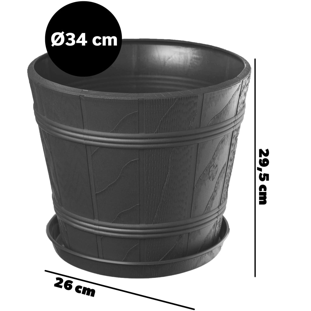 Vaso da fiori KADAX con supporto, coperchio rotondo, 34 cm, plastica, grafite