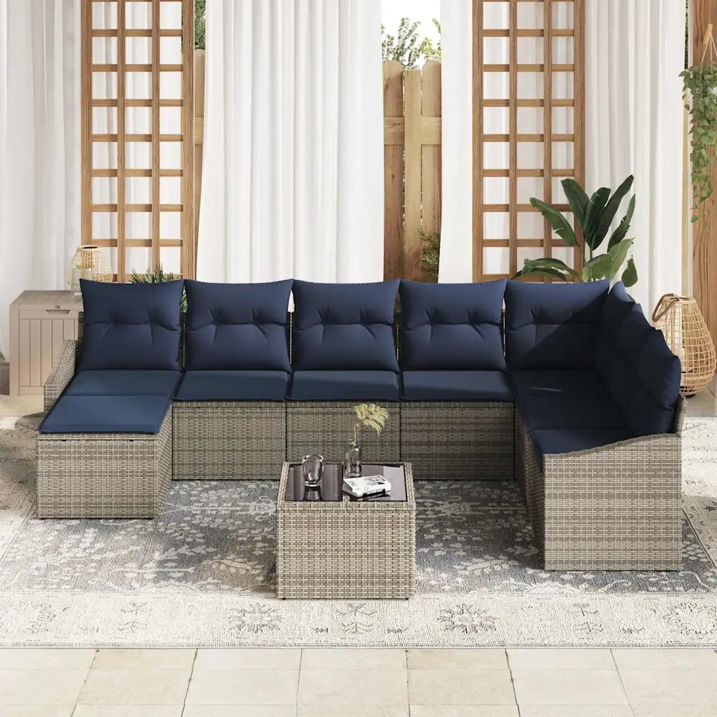 Set Divano da Giardino 8 pcs Grigio e Blu Navy polyrattan 3355524