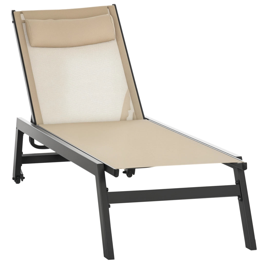 Lettino da giardino in alluminio e Textilene con rotelle e poggiatesta ¨C zephmum ¨C kaki