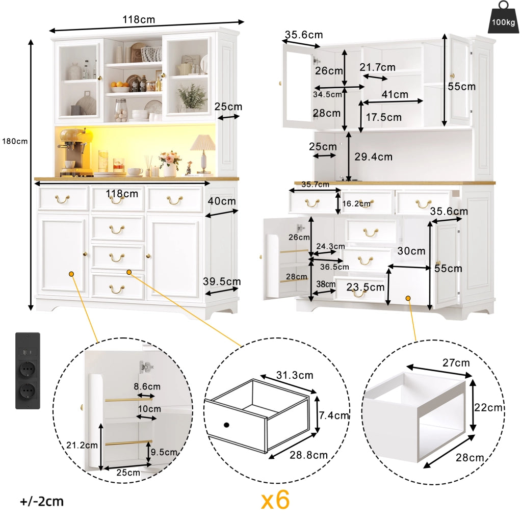 Credenza Alta da Cucina con LED, USB e Prese ¨C MINIMAL ¨C Bianco