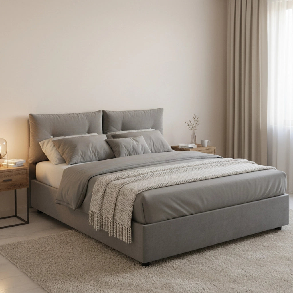 Agamennone, Letto Piazza e Mezza Sfoderabile Made in Italy, Grigio