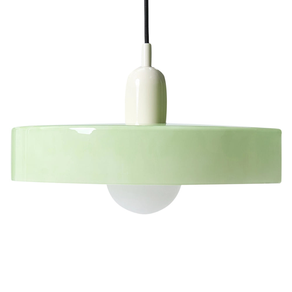 Lampadario tondo in vetro con paralume a globo verde menta stile moderno