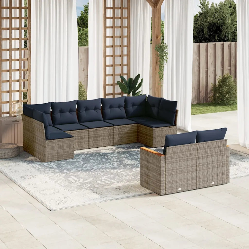 Set Divani da Giardino 9 pz con Cuscini Grigio in Polyrattan 3226292