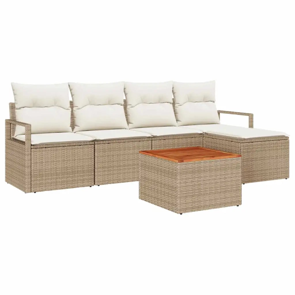 Set Divano da Giardino con cuscino 6 pcs Beige polyrattan