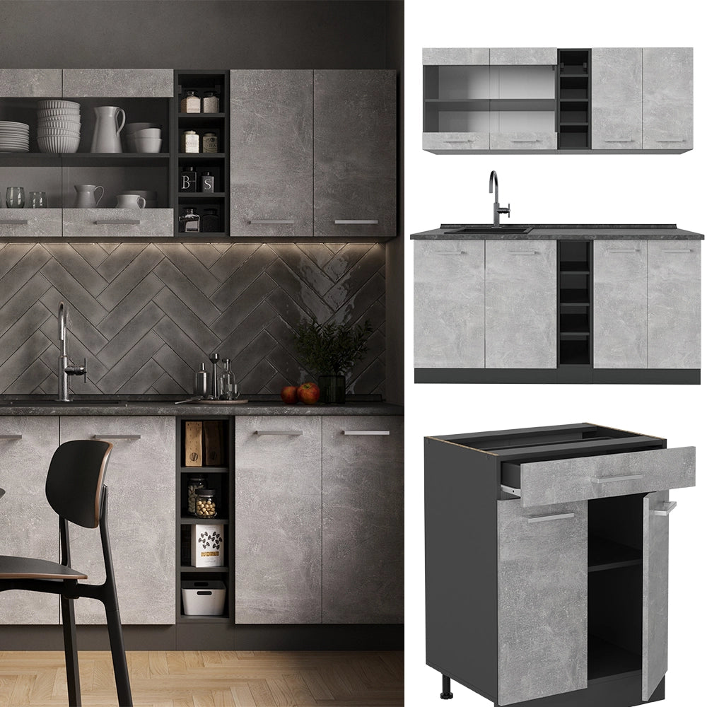 Vicco Cucina completa Calcestruzzo/antracite 160 cm senza piano di lavoro