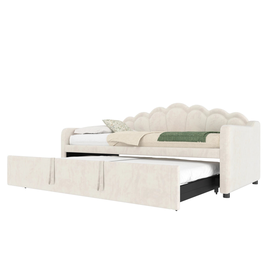 Daybed in velluto beige 90x200 estraibile a 180x200 LED colorati senza materasso