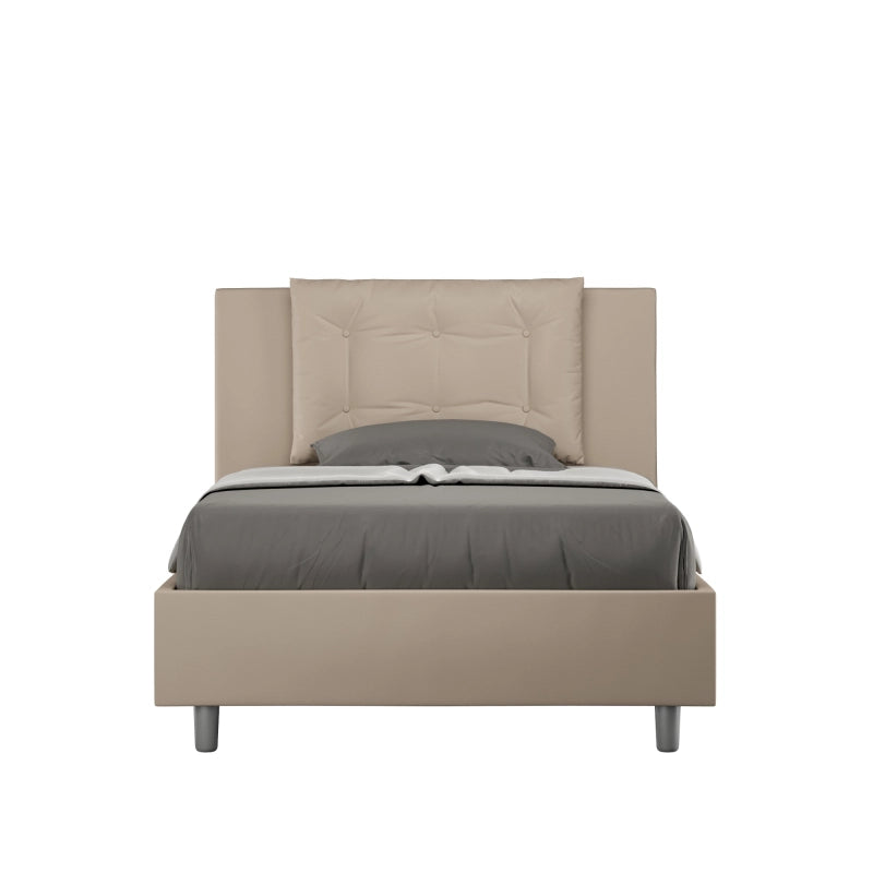 Letto imbottito 1 piazza e mezza 120x210 cm Annalisa - Similpelle,Senza rete,Tortora