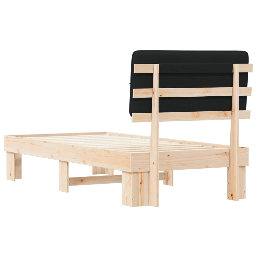 Letto con Testiera Rivestita Nero 90 x 190 cm Pino massello