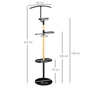 Appendiabiti da Terra 46x35x152 cm in Legno e Acciaio con Mensola e Gruccia Nero