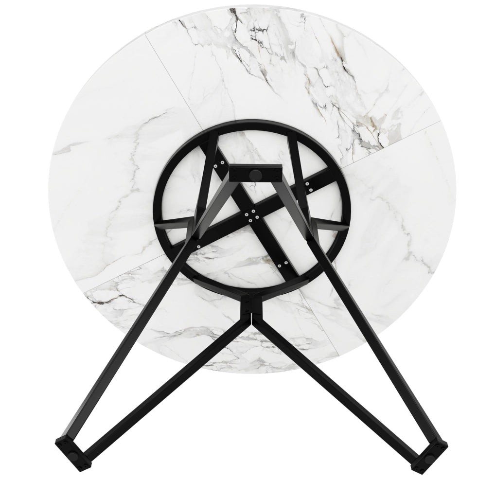 Tavolo da pranzo rotondo 100x100x76 cm con piedi regolabili; MDF effetto marmo nero