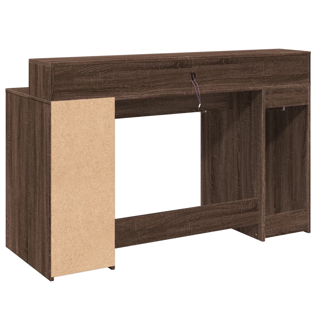 Scrivania con Luci LED Marrone Rovere 140x55x91 cm Multistrato 3309426