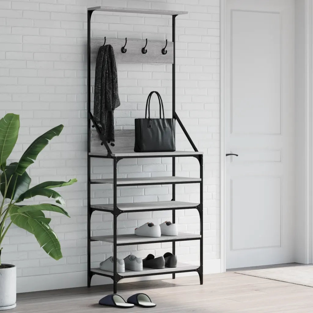 Appendiabiti con Porta Scarpe-Scarpiera con Appendiabiti Grigio Sonoma 70x34x184 cm