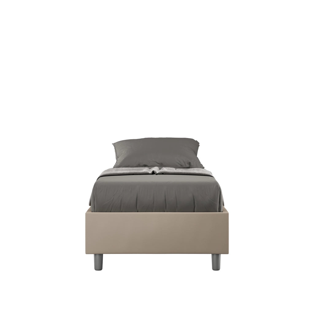 BS COM Letto singolo con rete imbottito 80x200 similpelle tortora
