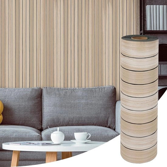 Behang a secco in stile legno 3D, idrorepellente e protettivo da graffio, 300 cm x 40 cm, lastre per parete con decorazione a lamelle in PVC, resistente all'olio.