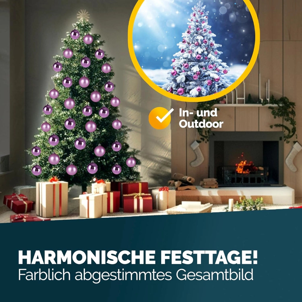 DEUBA® Set Palline di Natale 54pz Ø 6cm in Plastica Decorazione Albero Addobbi Natalizi Feste Inverno Interno Esterno Rosa