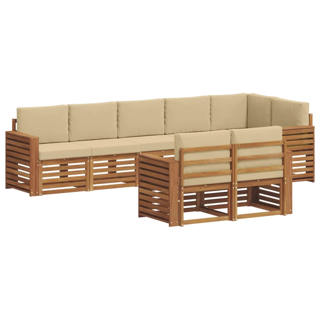 Set divani 8 pcs Naturale e Beige Legno di Acacia Massello
