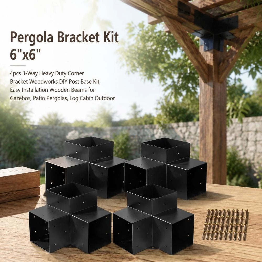 Set Of 4 Post Connectors Made From 2 Mm Thick Steel Plates, Post Corners, Pergola Corner Connectors, Wood Connectors, 90° Boot Structure, Corner Brackets, Wooden Beams, Gazebo Bracket Set, 270 X 270 X 202 Mm