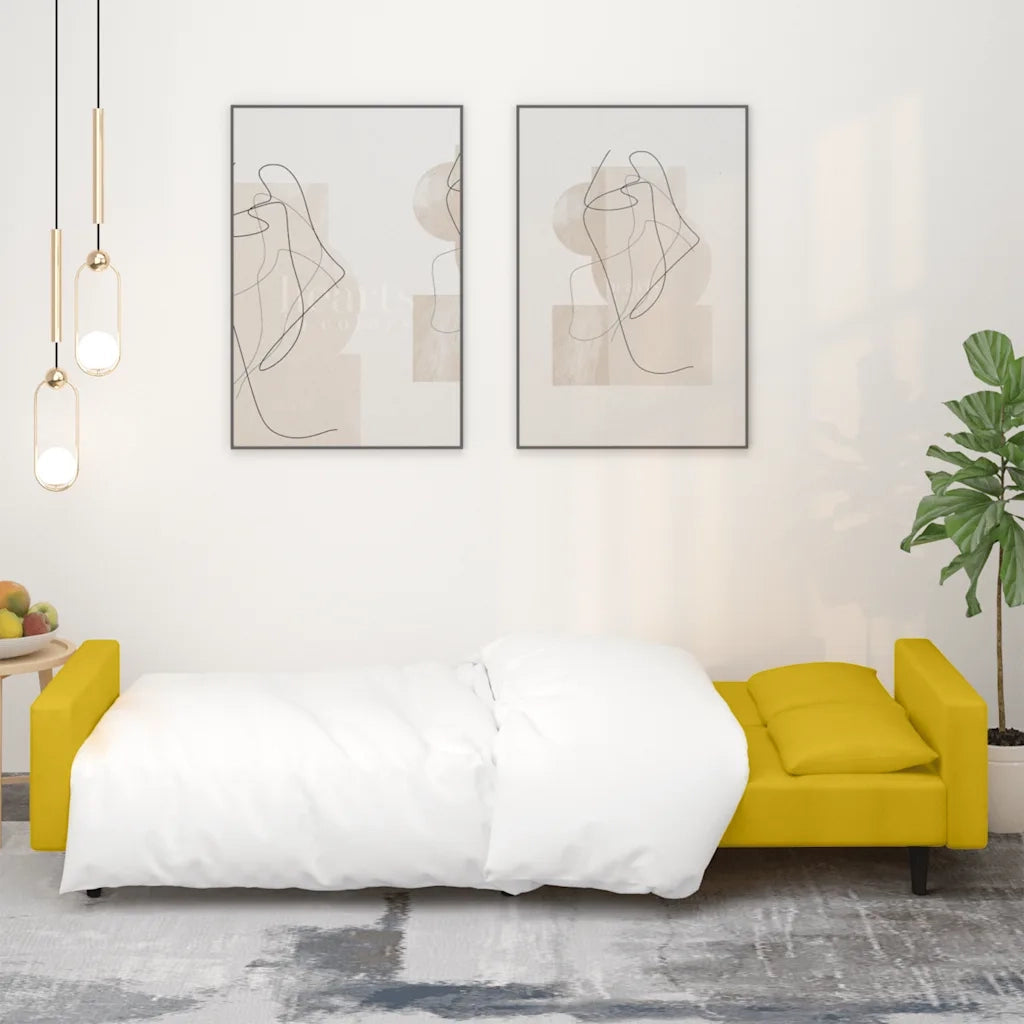 Divano Letto a 2 Posti con 2 Cuscini Giallo in Velluto 375822