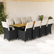 vidaXL Set da Bistrò da Giardino 11 pz con Cuscini Nero in Polyrattan