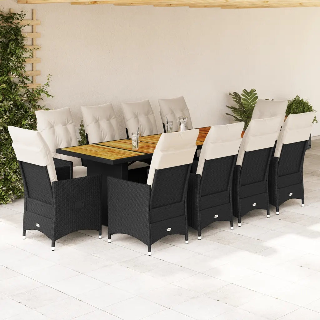 vidaXL Set da Bistrò da Giardino 11 pz con Cuscini Nero in Polyrattan