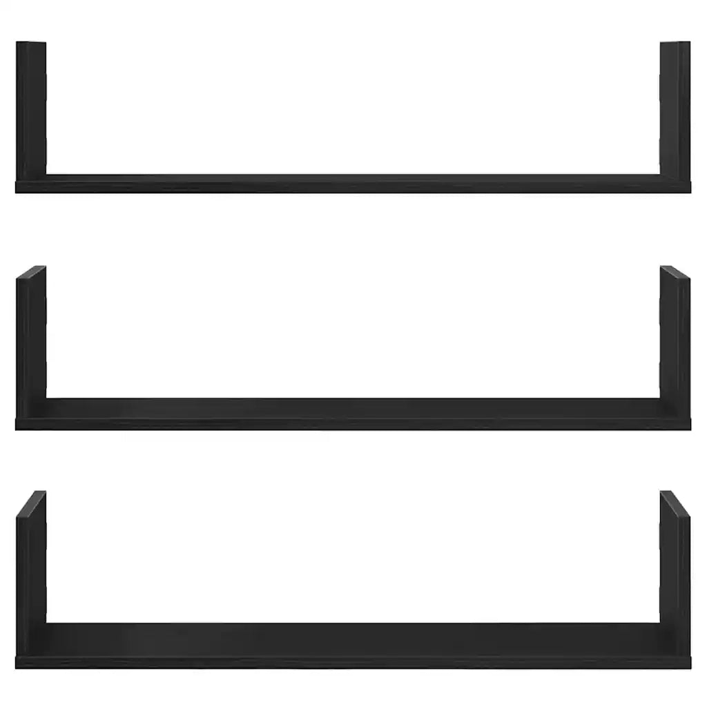 Mensole a Parete 3pz Rovere Nero 80x18x18 cm in Truciolato 868072