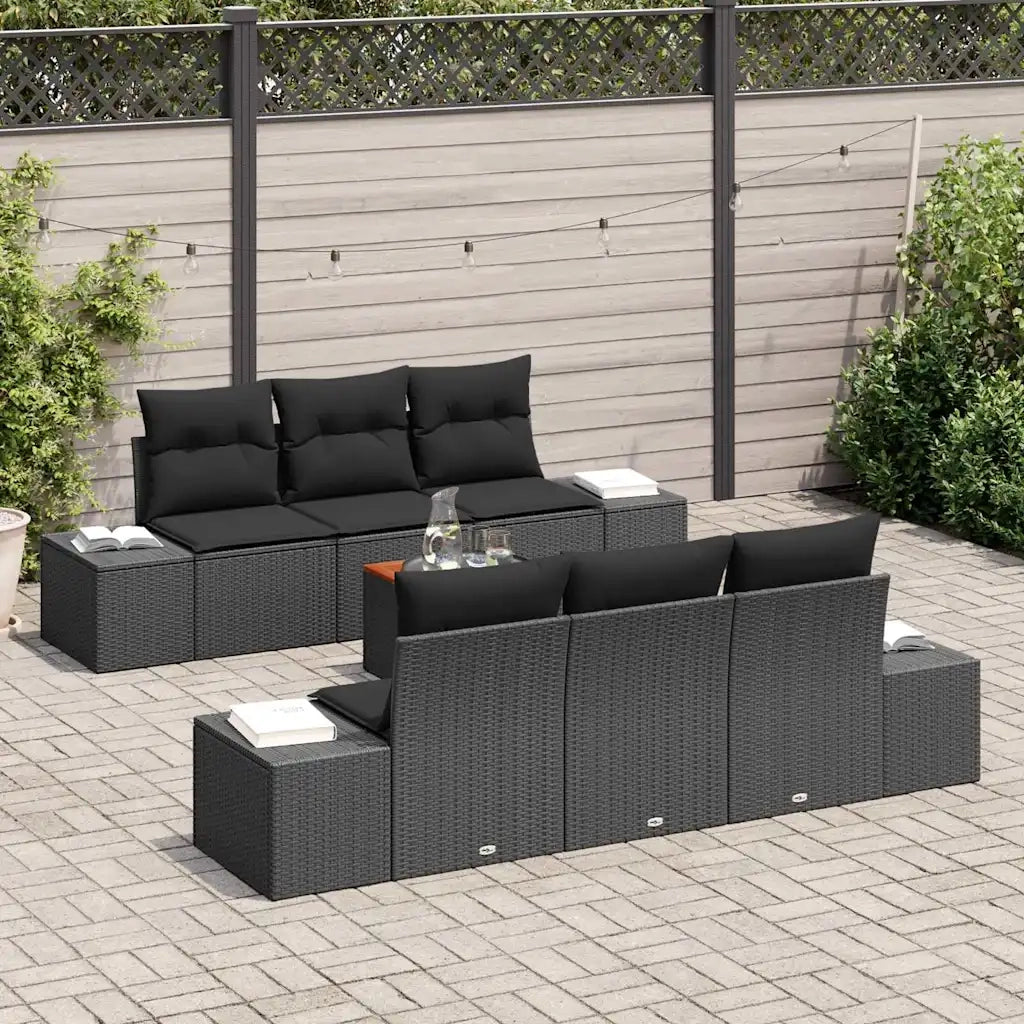 Set Divano da Giardino con cuscino 7 pcs Nero polyrattan 3347905