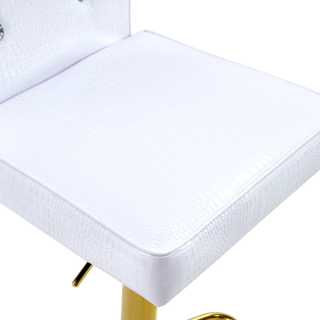Sedie da pranzo e bar in PVC, 4 pezzi con motivo effetto coccodrillo e dettagli in cristallo, bianche