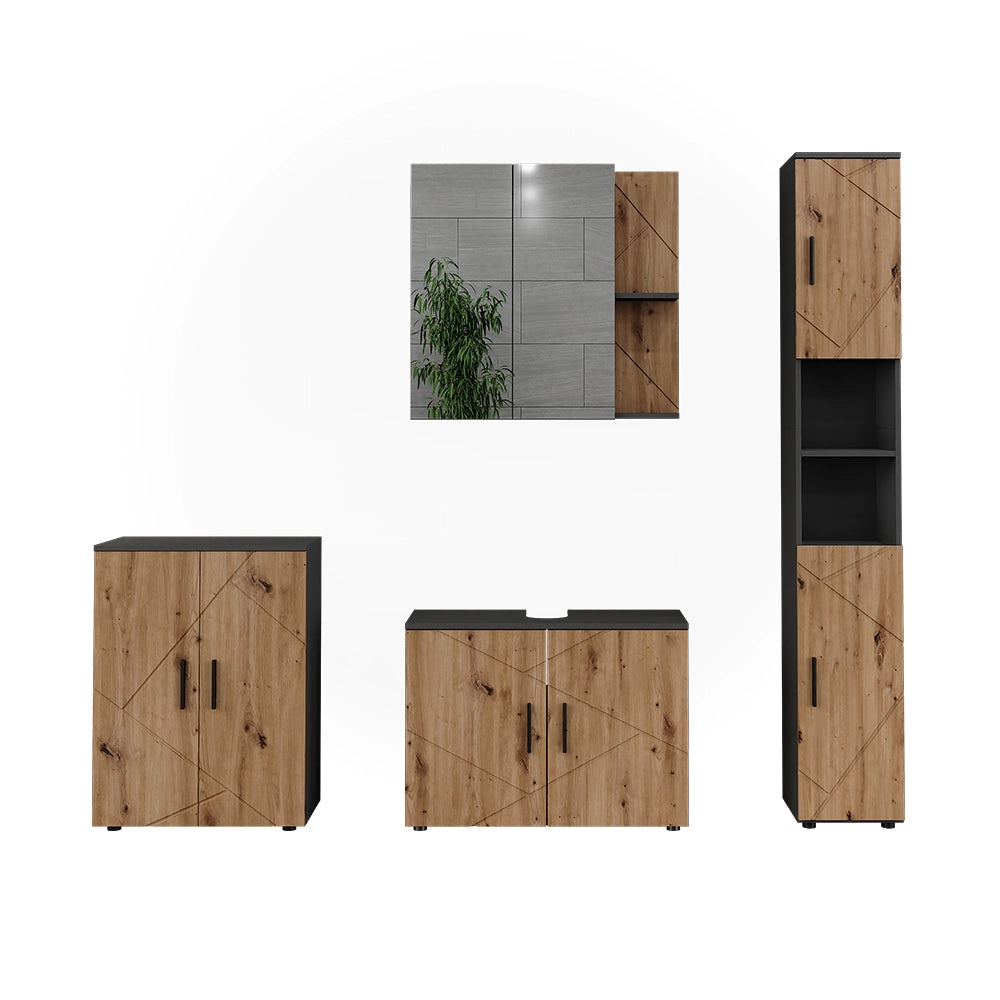 Vicco Set di mobili da bagno Antracite/Artisan 4 parti