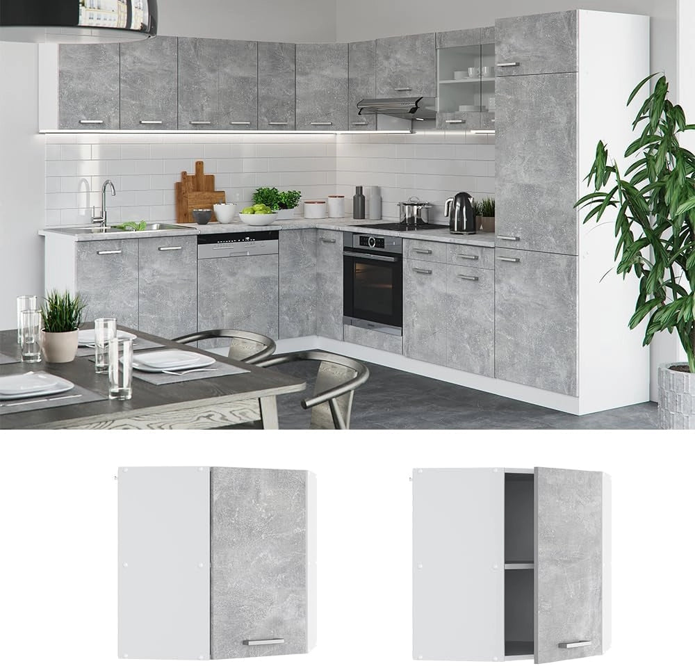 Mobile angolare da cucina R-Line, Calcestruzzo, 57 cm, per la libera combinazione all'interno di sistemi cucina modulari