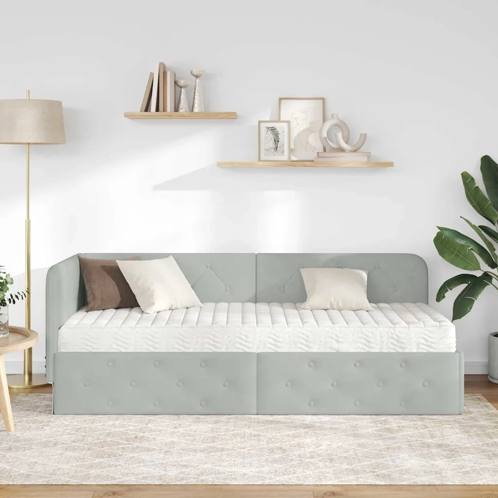 Cornice del letto ad angolo Grigio chiaro 80 x 200 cm Velluto
