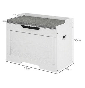 Panca contenitore con coperchio e cuscino removibile; 75 x 40 x 56 cm; bianca