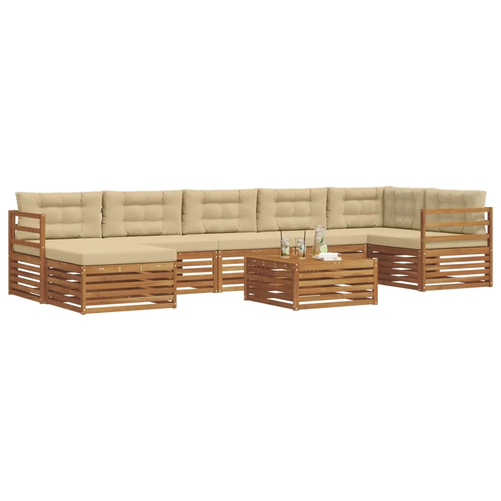 Set di divani da esterno con cuscino 8 pcs Naturale e Beige