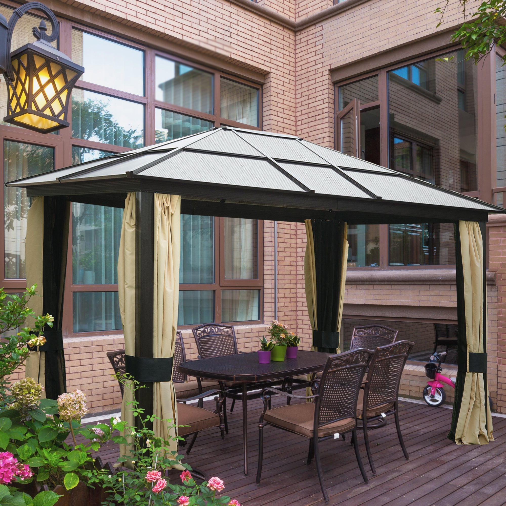 Gazebo da Giardino 3x3.6x2.65m in Alluminio e Policarbonato Tendone Lusso