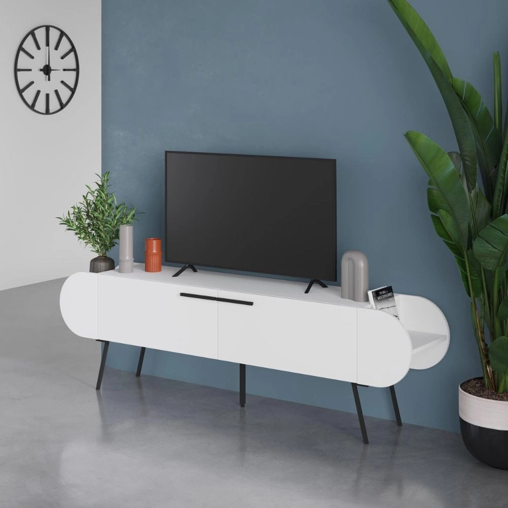 Mobile porta tv capsule con due ante a ribalta e ripiani laterali colore bianco 195 cm
