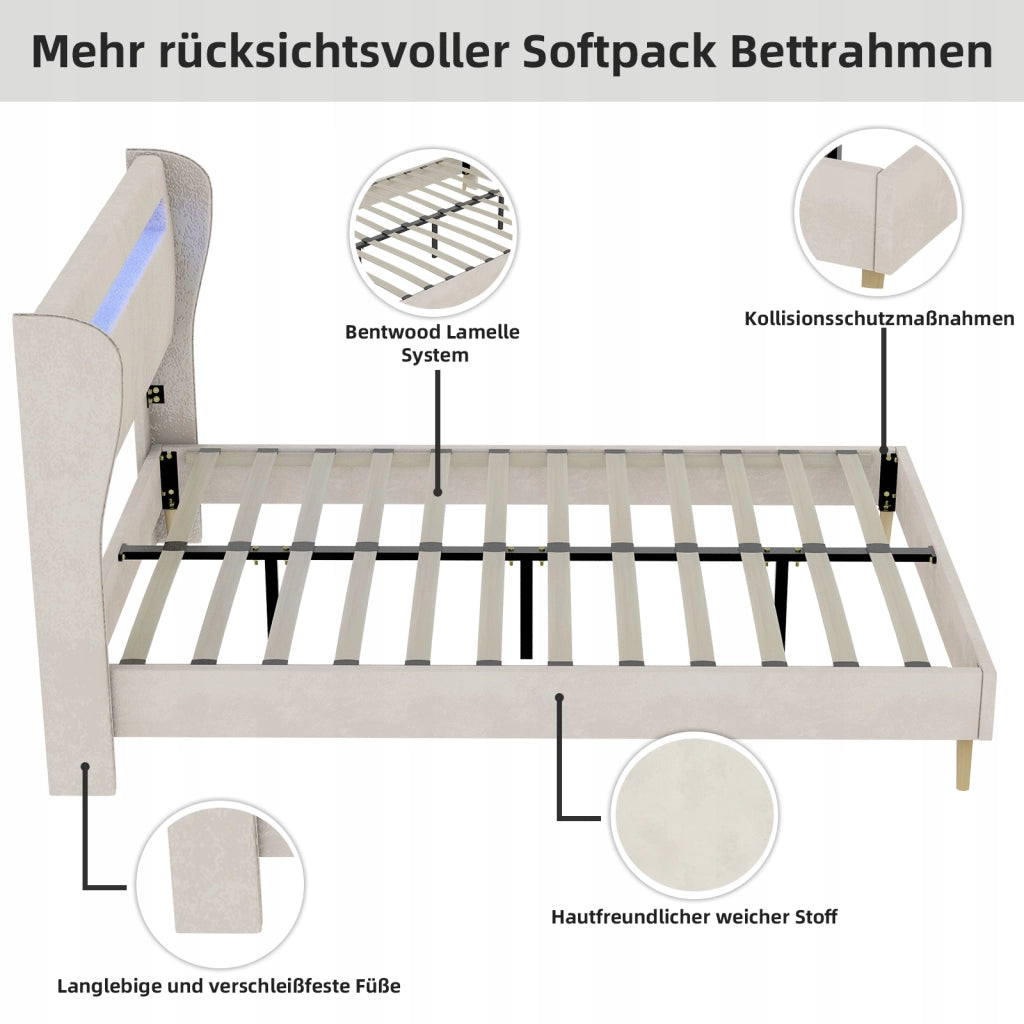 Letto imbottito 160x200 con LED - Xylo - Colore beige