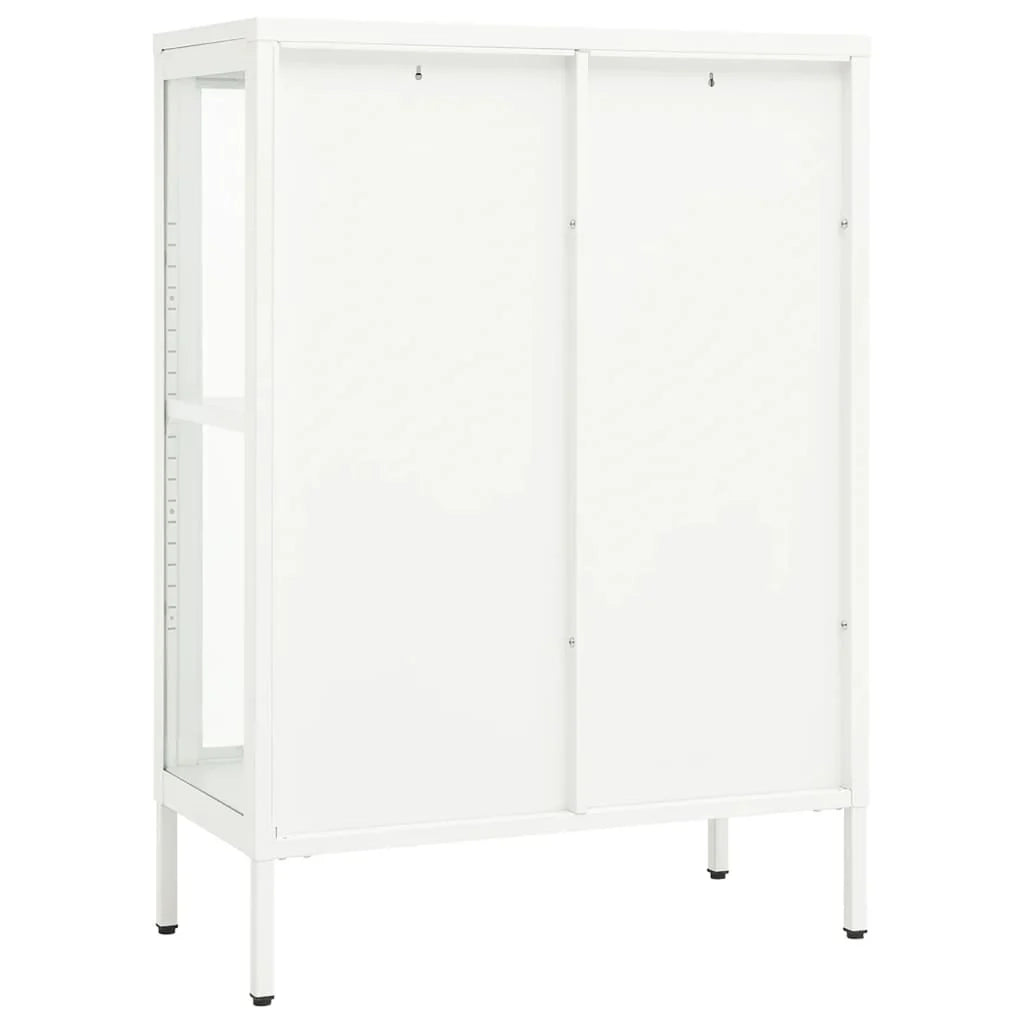 Buffet credenza cassettiera armadio mobile contenitore organizer per cucina soggiorno salotto 75 x 35 x 105 cm acciaio e vetro bianco 02_0030503