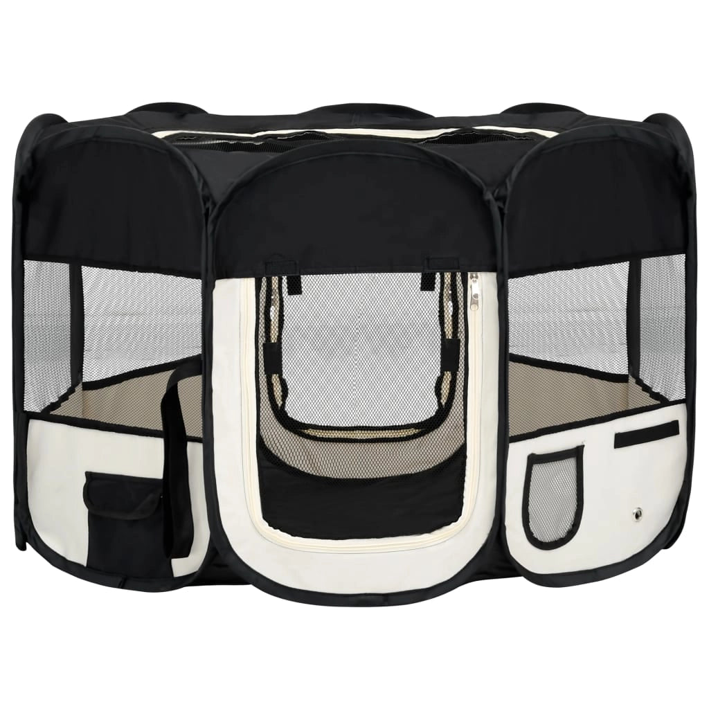 Box pieghevole per cani con borsa per il trasporto 110 x 110 x 58 cm nero 02_0001727