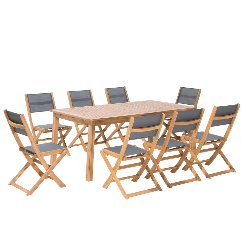 Set da pranzo da giardino Tavolo in marrone chiaro di acacia 8 sedie 9 pezzi