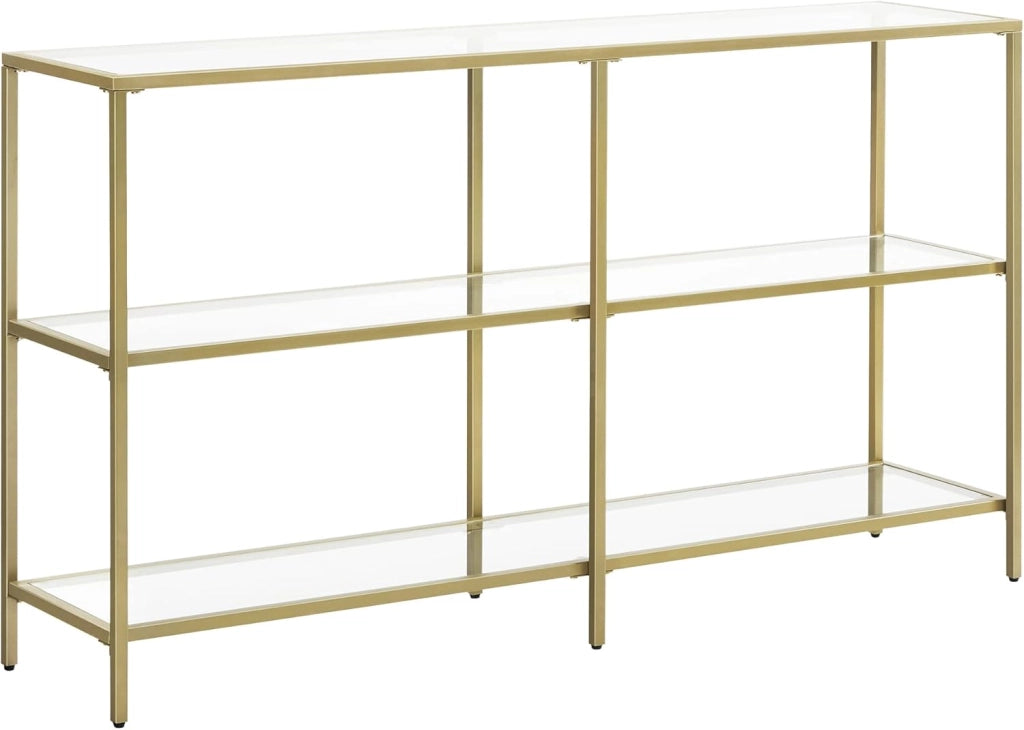 VASAGLE Consolle Ingresso, Tavolo Consolle, Scaffale a 3 Ripiani in Vetro Temperato, 30 x 100 x 73 cm, Struttura Metallo, Corridoio Soggiorno Camera da Letto, Nero LGT027B01