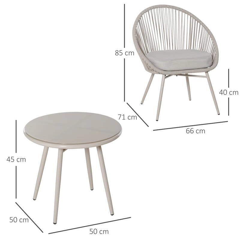 SET POLTRONCINE DA GIARDINO INTRECCIATE IN PE RATTAN CON TAVOLINO BIANCO CREMA