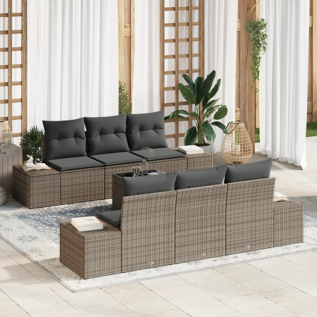 Set di Divani da Giardino in 7 Pezzi con Cuscini Grigio Polyrattan