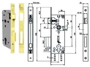 SERRATURA DA INFILARE A CILINDRO BORDO QUADRO OTTONATO 52X- - mm.70 (Y52X0070) -  YALE