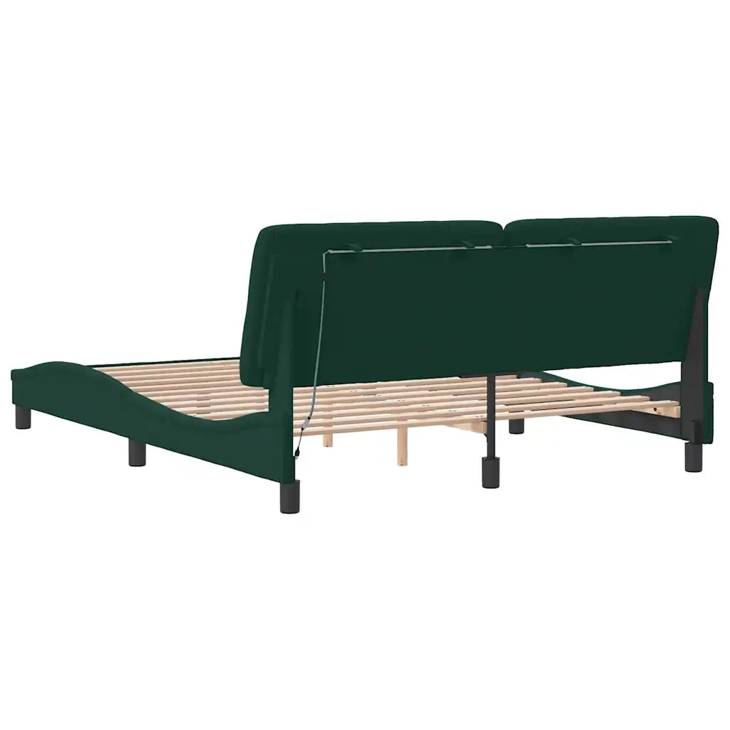 Giroletto con LED senza Materasso Verde Scuro 160x200 cm in Velluto 3213864