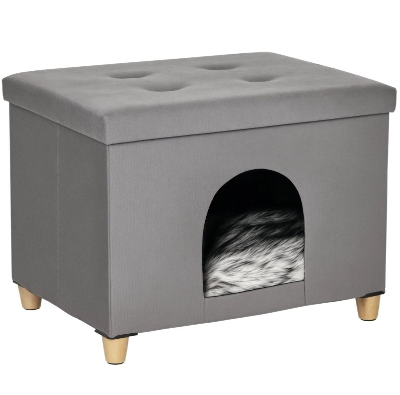 Pouf per gatti 2 in 1 con cuccia imbottita grigia