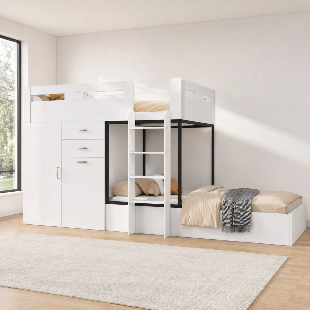 Letto a castello 90x200 con scrivania estraibile e armadio