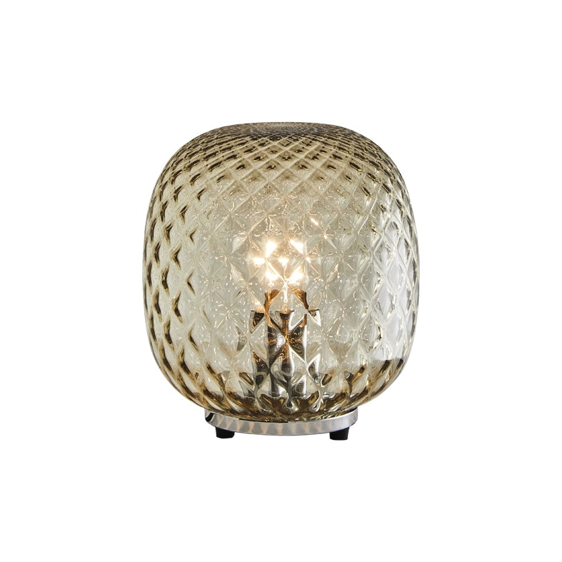Lampada da Tavolo Oban Cromo con Vetro Soffiato a Mano Effetto Balloton Bronzo - E27 75W 230V - Rossini Group