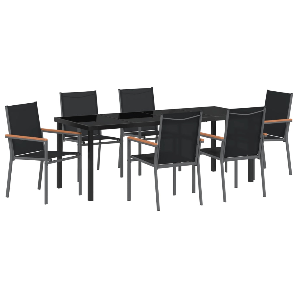 Set da Pranzo da Giardino a 7 Pezzi Nero Textilene e Acciaio
