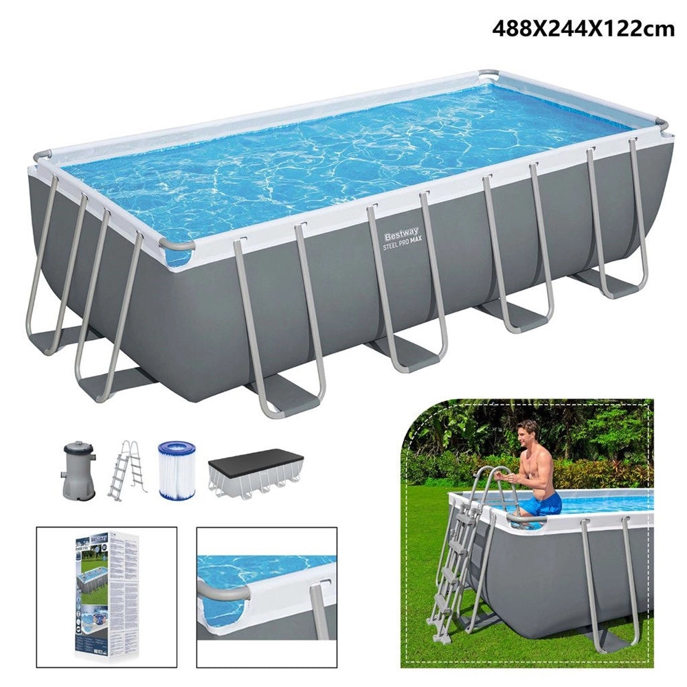Trade Shop - Piscina Fuori Terra Rettangolare Steel Pro Max Con Struttura Pompa Filtro 488x244x122cm 56670 -