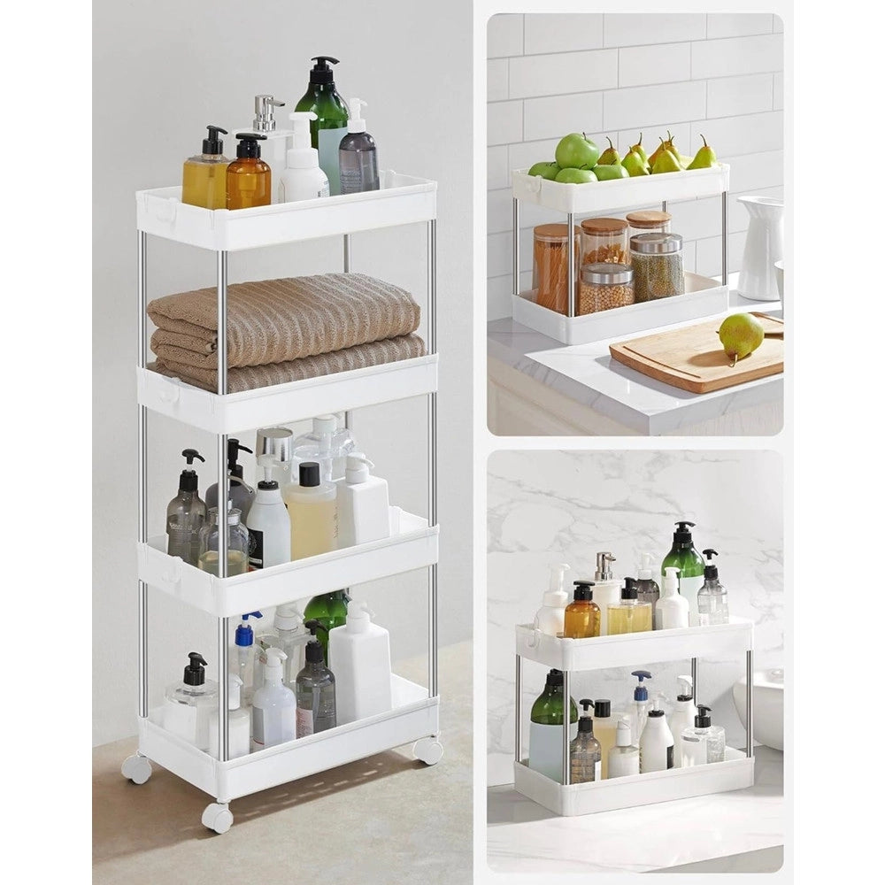 Trade Shop - Carrello Portaoggetti A 4 Livelli Con Ruote Da Cucina Ripiano Salvaspazio Bagno Ufficio -